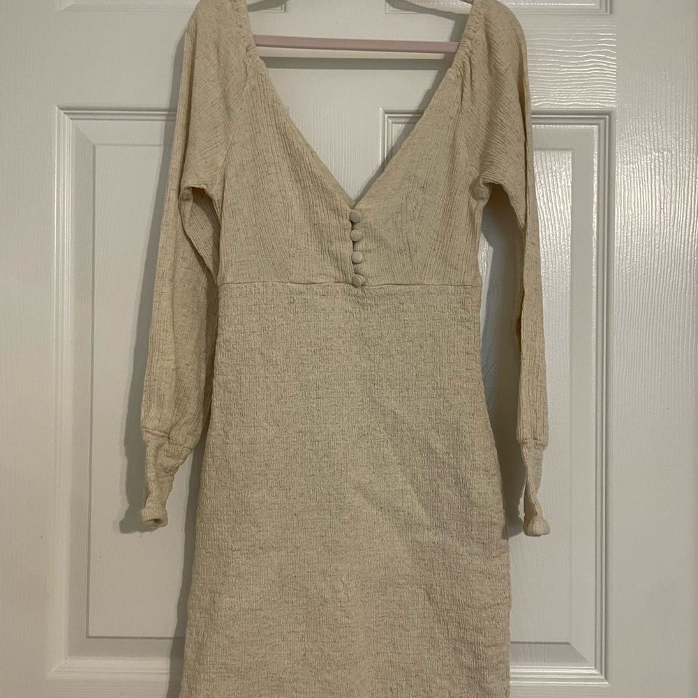 ASOS Cream Long Sleeve Dress with Button Detail